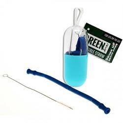 Green Line Collapsible Straw - Navy - Eco-Friendly & Portable - Convenient Reusable Straw for On-the-Go Drinks on Productcaster.