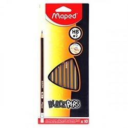 Maped Black'Peps Box 10 Hb Triangular Rubber Tipped Pencils - Ideal for Comfortable Writing on Productcaster.