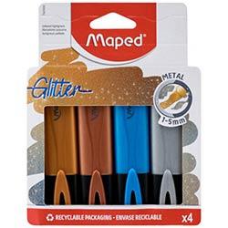 Maped Pack of 4 Glitter Metallic Highlighters - Assorted Colours - Sparkling Emphasis for Text on Productcaster.