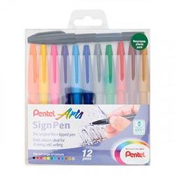 Pentel Arts Fibre Tipped Sign Pens Pack of 12 - Perfect for School Supplies on Productcaster.