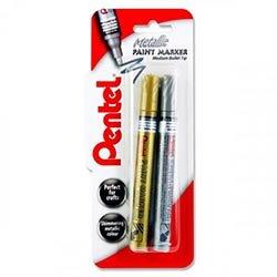 Pentel Metallic Paint Markers Silver & Gold Medium Pack of 2 - Ideal for Decorative Projects on Productcaster.