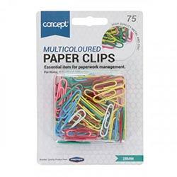 Concept 28mm Coloured Paper Clips Pack of 75 - Vibrant & Practical on Productcaster.