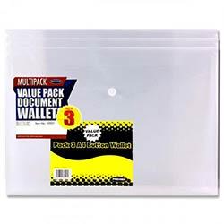 Premier A4 Button Document Wallets Clear Pack of 3 - Convenient for Document Organization on Productcaster.