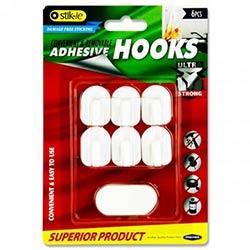 Stik-Ie Removable Adhesive Plastic Hooks Pack of 6 - 32x24mm - Versatile Wall Hooks on Productcaster.