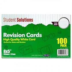 Student Solutions 8x5 inch Revision Cards - White Pack of 100- Essential for Study and Revision on Productcaster.