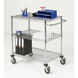 Adjustable chrome wire shelf trolleys, 3 shelves - shelf L x W x 915 x 457mm on Productcaster.