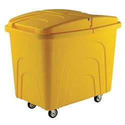 Slingsby robust rim tapered plastic container trucks, with lids, yellow castors in corner pattern on Productcaster.