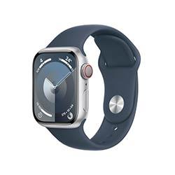 Apple Watch Series 9 GPS + Cellular 41mm Silver Aluminium Case w/ Storm Blue Sport Band - M/L on Productcaster.