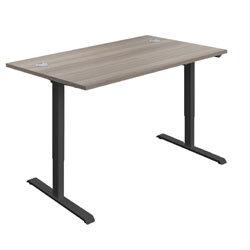 Electro Elevate Height Adjustable Sit Stand Office Desk W1400xD800 Grey Oak Top Black Frame on Productcaster.