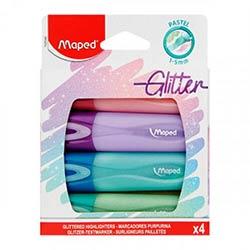 Maped Pack of 4 Glitter Pastel Highlighters - Assorted Colours - Stylish Highlighting for Students on Productcaster.