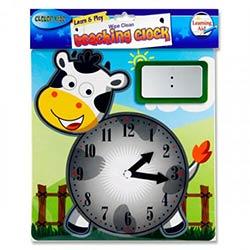 Clever Kidz Wipe-Clean 25 x 26cm Teaching Clock Cow Design on Productcaster.