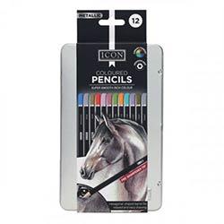 Icon 12 Metallic Colouring Pencils - Tin Box - Vibrant Pencils for Stunning Creations on Productcaster.