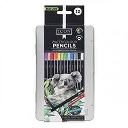 Icon 12 Watercolour Pencils - Nature Tin Box - Perfect for Nature-Inspired Paintings on Productcaster.