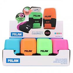 Milan Compact Duo Sharpener & Eraser - 4 Assorted - Space-Saving Sharpener and Eraser Set for Kids on Productcaster.