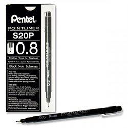 Pentel Arts S20P 0.8mm Pointliner Fineliner Pen - Black, Fine Detail Pen on Productcaster.