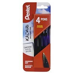 Pentel Card of 4 Kachiri 1.0mm Retractable Ballpoint Pens - Assorted Colours on Productcaster.