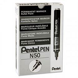 Pentel N50 Bullet Point Permanent Marker - Black, Long-Lasting Marking Pen on Productcaster.