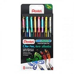 Pentel Arts Pack of 8 Dual Metallic Gel Roller Pens - Set of Metallic Gel Pens for Creative Designs on Productcaster.