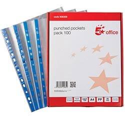 5 Star Punched Pocket Blue Strip Top-opening A4 60 Micron Clear Pack 100 on Productcaster.