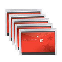 Pack of 5 A4 Office Envelope Stud Wallet Plastic Transparent Clear 5 Star on Productcaster.