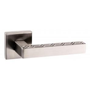 Atlantic Handles Senza Pari Pizzoni Lever on Flush Rose in a Satin Nickel Finish Pair of Door Handles on Productcaster.