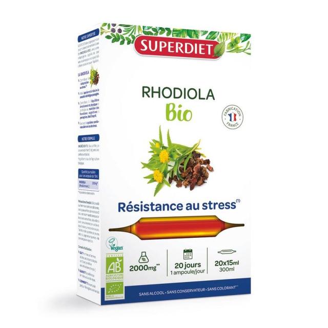 Rhodiola bio - Ampoules (20 ampoules de 15 ml) - Super Diet - Stress Moral on Productcaster.