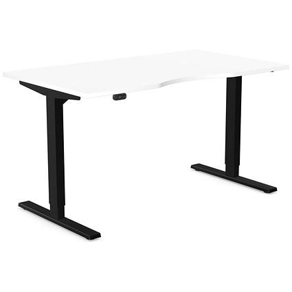 Zoom Sit-Stand Desk with Double Purpose Scallop, Black Leg, 1400mm, White Top on Productcaster.