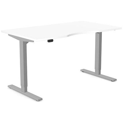 Zoom Sit-Stand Desk with Double Purpose Scallop, Silver Leg, 1400mm, White Top on Productcaster.