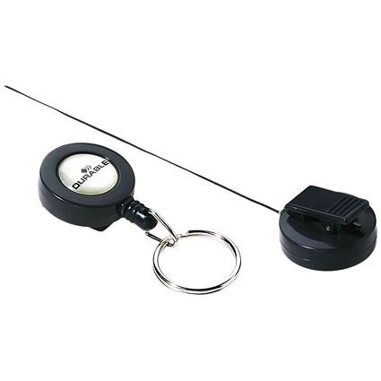 Durable Badge Reel with Ring Fastener & Retractable Cord, Black, Pack of 10 on Productcaster.