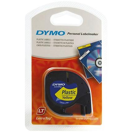 Dymo 91202 LetraTag Plastic Tape, Black on Yellow, 12mmx4m on Productcaster.