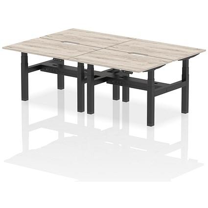 Air 4 Person Sit-Standing Scalloped Bench Desk, Back to Back, 4 x 1200mm (800mm Deep), Black Frame, Grey Oak on Productcaster.