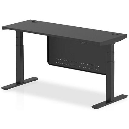 Air 1600mm Slim Rectangular Height Adjustable Desk with Modesty Panel, Black Leg and Modesty Panel, Black on Productcaster.