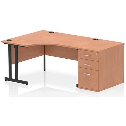 Impulse 1400mm Corner Desk with 800mm Desk High Pedestal, Left Hand, Black Cantilever Leg, Beech on Productcaster.