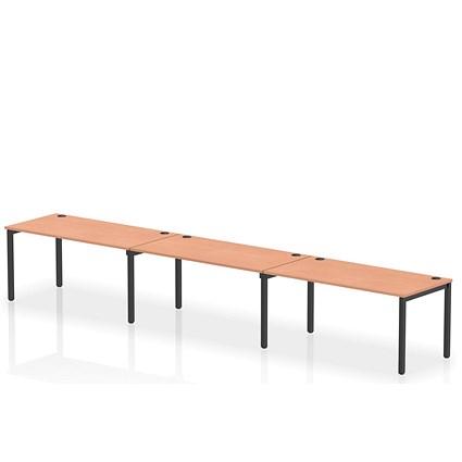 Impulse 3 Person Bench Desk, Side by Side, 3 x 1600mm (800mm Deep), Black Frame, Beech on Productcaster.