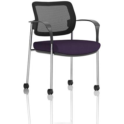 Brunswick Deluxe Visitors Chair, Chrome Frame, Black Back, With Arms and Castors, Tansy Purple on Productcaster.