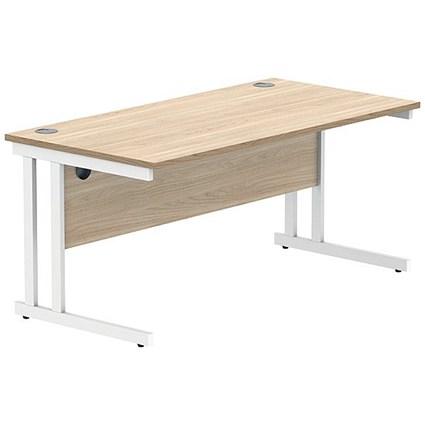 Polaris 1600mm Rectangular Desk, White Cantilever Leg, Oak on Productcaster.