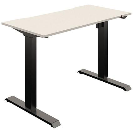 Okoform Height-Adjustable Heated Slim Desk, Black Leg, 1200mm, White on Productcaster.