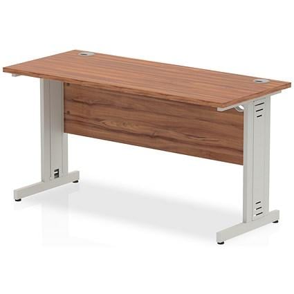 Impulse 1400mm Slim Rectangular Desk, Silver Cable Managed Leg, Walnut on Productcaster.