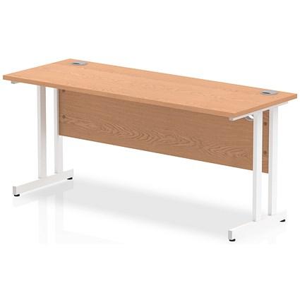 Impulse 1600mm Slim Rectangular Desk, White Cantilever Leg, Oak on Productcaster.