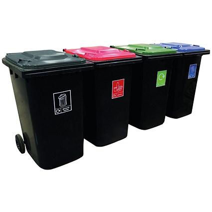 VFM Wheelie Bins 240L With Colour Coded Lids/Stickers (Set of 4) on Productcaster.