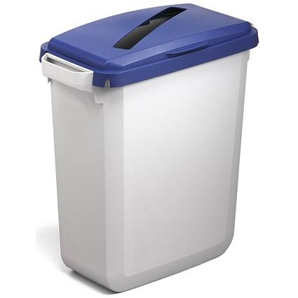 Durable Durabin Waste Bin, 60 Litre, Grey with Blue Hinged Lid with rectangular slot on Productcaster.