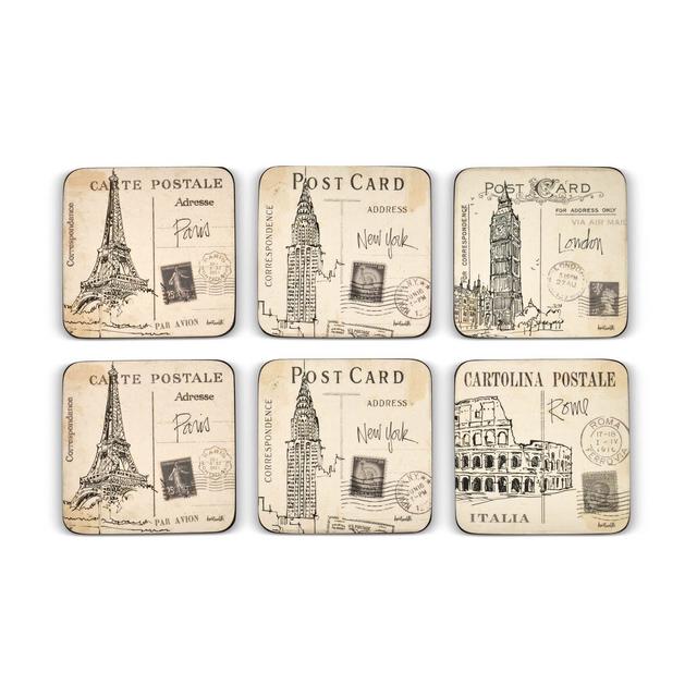 Postcard Sketches Set of 6 Coasters on Productcaster.