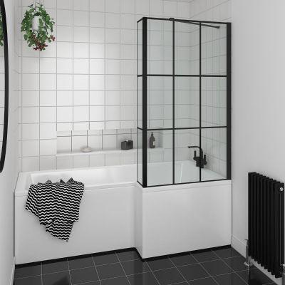 Essentials L Shaped Crittal Bath Screen in Matt Black on Productcaster.