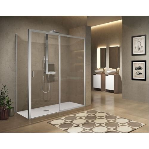 Paroi de douche sans seuil 1 porte coulissante+1 fixe LUNES 2.0 2PH 130 cm- Transparent - Silver - Ouv Droite on Productcaster.