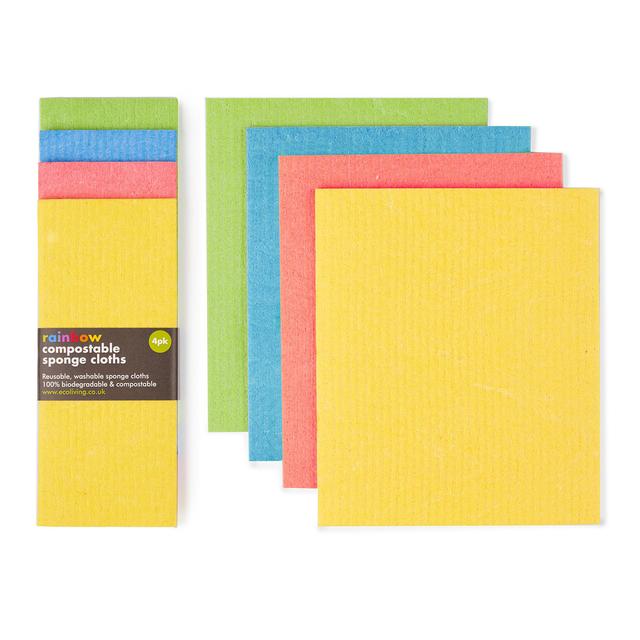 ecoLiving Compostable Sponge Cleaning Cloths | Rainbow | 4 Pack on Productcaster.