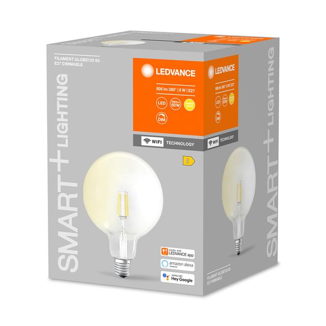 Ledvance Smart+ LED Filament Large Globe 125 E27 6W | Warm White | WiFi on Productcaster.