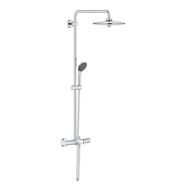 Grohe Vitalio Joy 260 Chrome Shower System with Thermostatic Mixer on Productcaster.