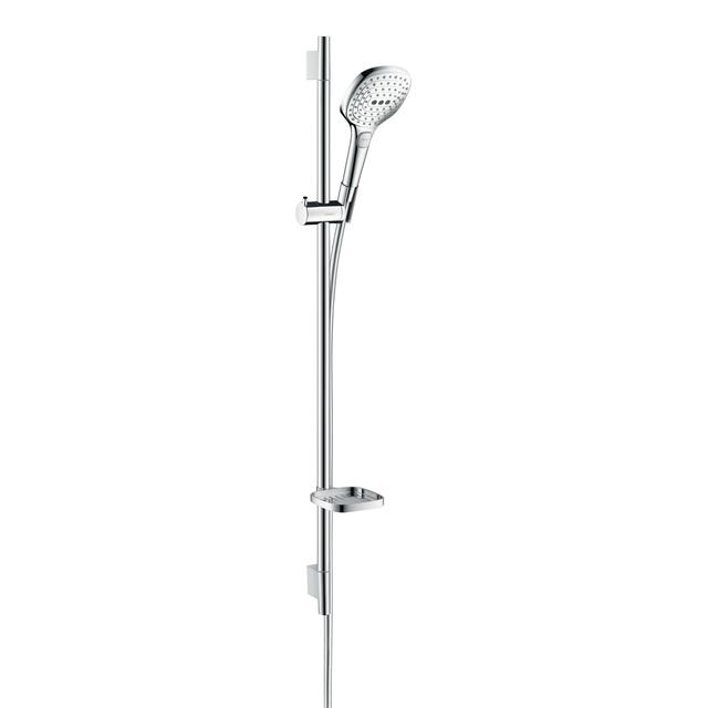 hansgrohe Raindance Select E120 EcoSmart Unica’S Chrome and White Shower Set 0.9m on Productcaster.