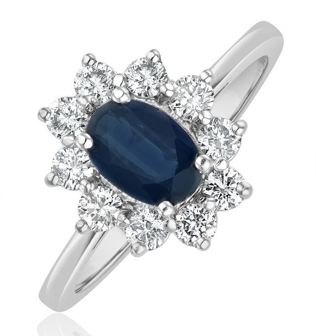 Sapphire 0.80ct And Diamond 0.50ct 18k White Gold Ring on Productcaster.