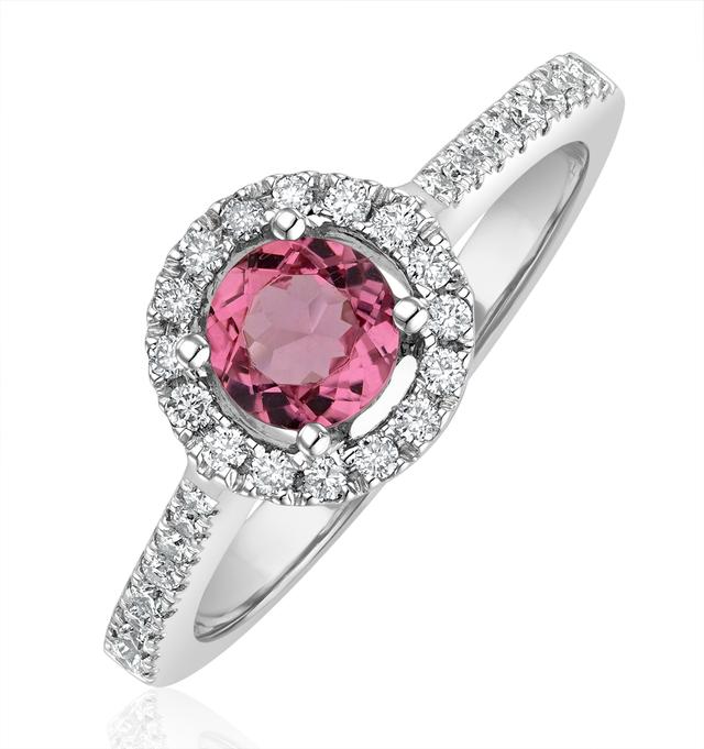 Pink Tourmaline 0.50ct And Diamond Halo 18k Gold Ring Ut39 on Productcaster.